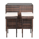 HAOYYE Bar Table and Stool Set Brown Gradient 3 Piece Rattan Pub Bistro Set with 2 Bar Stools and 1 Bar Table Removable Wicker Patio Furniture with Iron Frame for Balcony Garden Porch Lounge